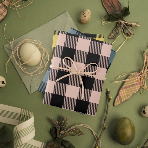 Modern Colorful Buffalo Plaid Easter Wrapping Paper Sheets