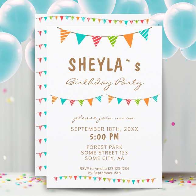 Modern Colorful Bunting Flags Birthday Party Invitation (Creator Uploaded)
