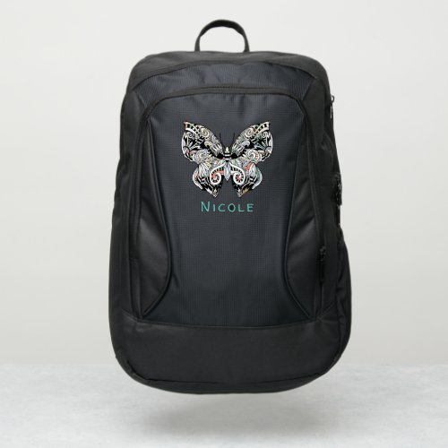 Modern colorful butterfly and name port authority backpack