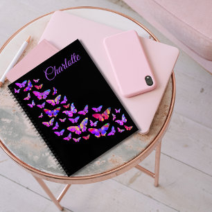 Modern Colorful Butterfly Pattern Custom Name Notebook