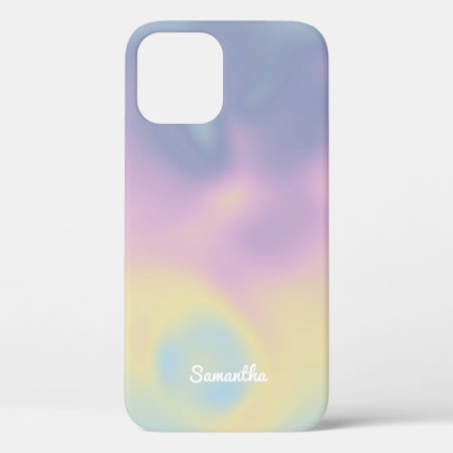 Modern Colorful Candy Holographic Gradient Name iPhone 12 Case