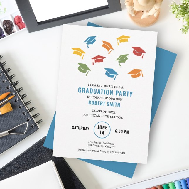 Modern Colorful Caps Graduation Invitation (Creator Uploaded)