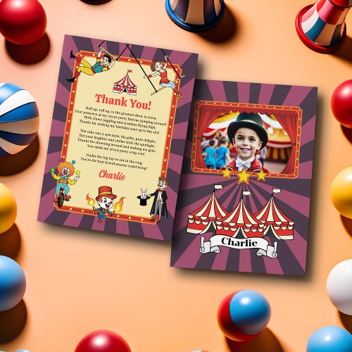 Modern Colorful Cartoon Circus Flat Thank You Card