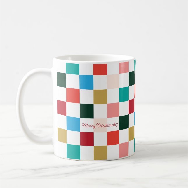 Modern Colorful Checkerboard Christmas Mug (Left)