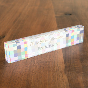 Modern Colorful Checkerboard Desk Name Plate