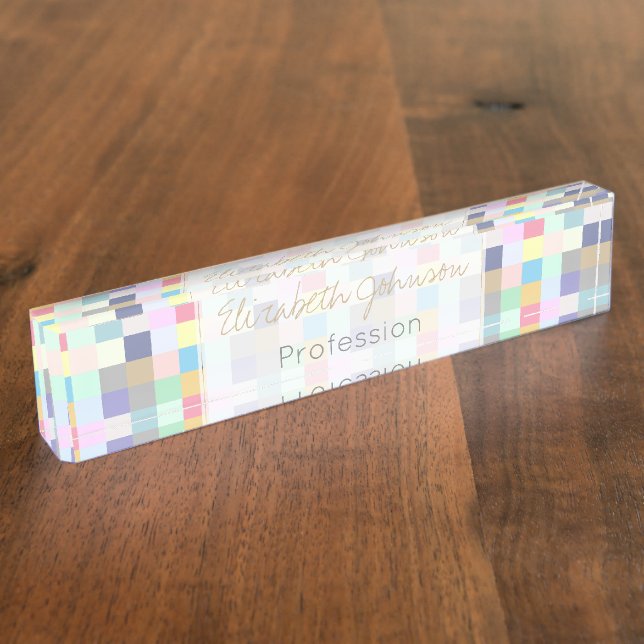 Modern Colorful Checkerboard Desk Name Plate (Side)