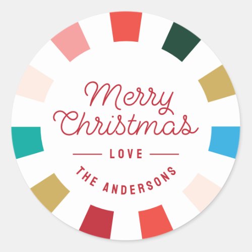 Modern Colorful Checkerboard Merry Christmas Classic Round Sticker