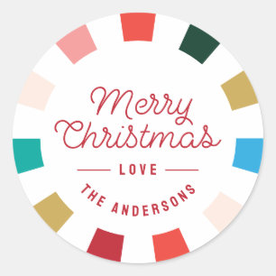 Modern Colorful Checkerboard Merry Christmas Classic Round Sticker