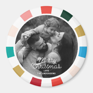 Modern Colorful Checkerboard Photo Holiday Magnet