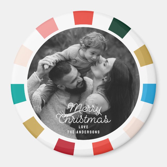 Modern Colorful Checkerboard Photo Holiday Magnet (Front)