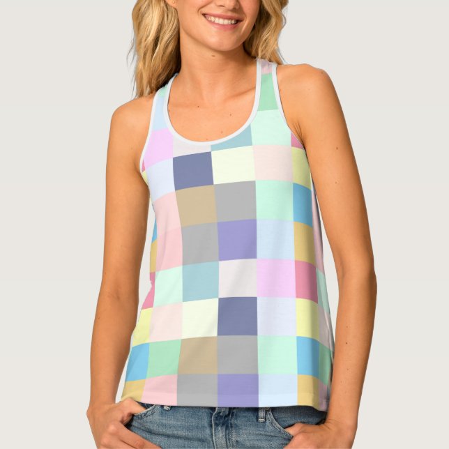 Modern Colorful Checkerboard Tank Top (Front)