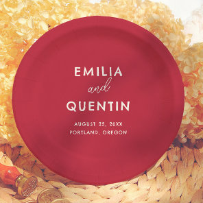 Modern Colorful Cherry Red Retro Wedding Paper Plates