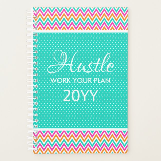 Modern Colorful Chevron Dot Hustle 2019 Planner (Front)