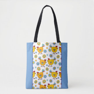 Modern colorful chicken design tote bag