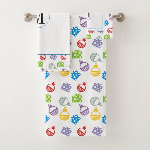 Modern colorful Christmas balls  gifts monogram Bath Towel Set