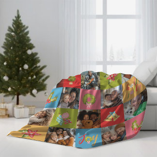 Modern Colorful Christmas Family Photo Keepsake Fleece Blanket