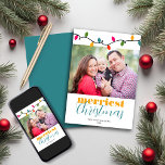 Modern Colorful Christmas Lights Holiday Photo<br><div class="desc">Modern Colorful Christmas Lights Holiday Photo Cards featuring "Merriest Christmas" and a festive string of bulbs in trendy colors like teal,  magenta (hot pink),  gold (yellow),  and green! Perfectly cute for your fun holiday cards! Please contact us at cedarandstring@gmail.com if you need assistance with the design or matching products.</div>
