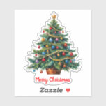Modern Colorful Christmas Tree Sticker<br><div class="desc">A colorful sticker featuring a picture of a classic Christmas tree decorated with baubles and tinsel. Below the picture is the greeting 'Merry Christmas' in red script typography. The design is cut to match the shape of the picture. These seasonal stickers make a fun and elegant addition to your holiday...</div>
