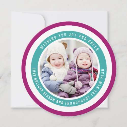 Modern Colorful Circles Christmas Photo Aqua Holiday Card