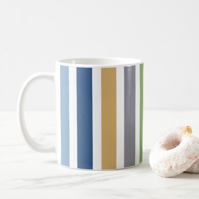 Modern Colorful Coastal Beach House Stripes Coffee Mug (With Donut)