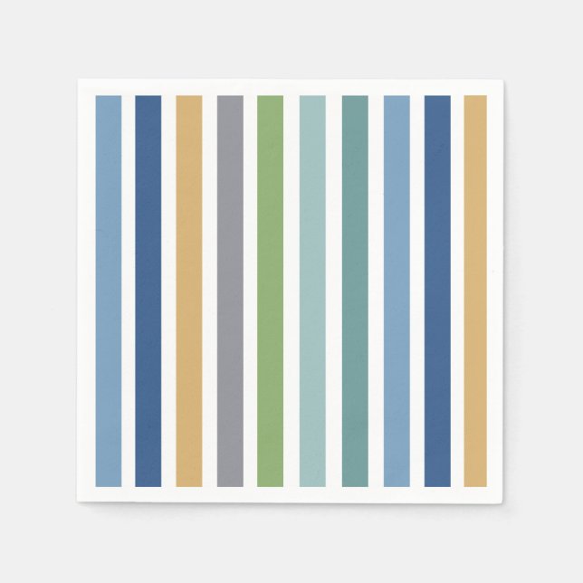 Modern Colorful Coastal Beach House Stripes Party Napkins (Front)
