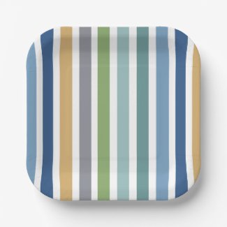 Modern Colorful Coastal Beach House Stripes Party Paper Plates