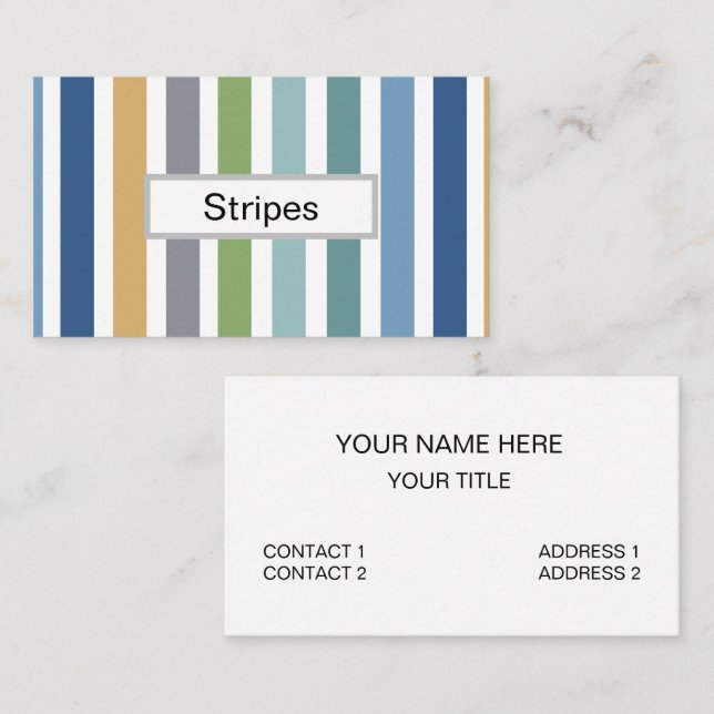 Modern Colorful Coastal Beach Stripes Business Card (Front/Back)
