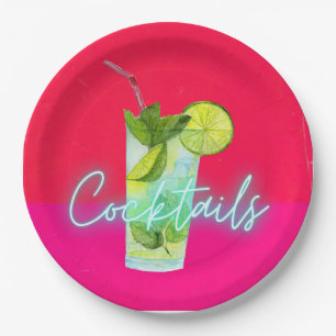 Modern Colorful Cocktails Bar Art Paper Plates