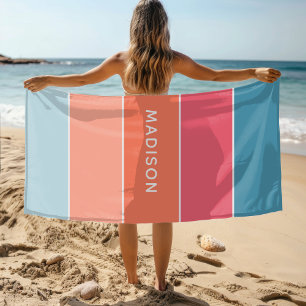 Modern Colorful Colorblock Personalized Name Chic Beach Towel