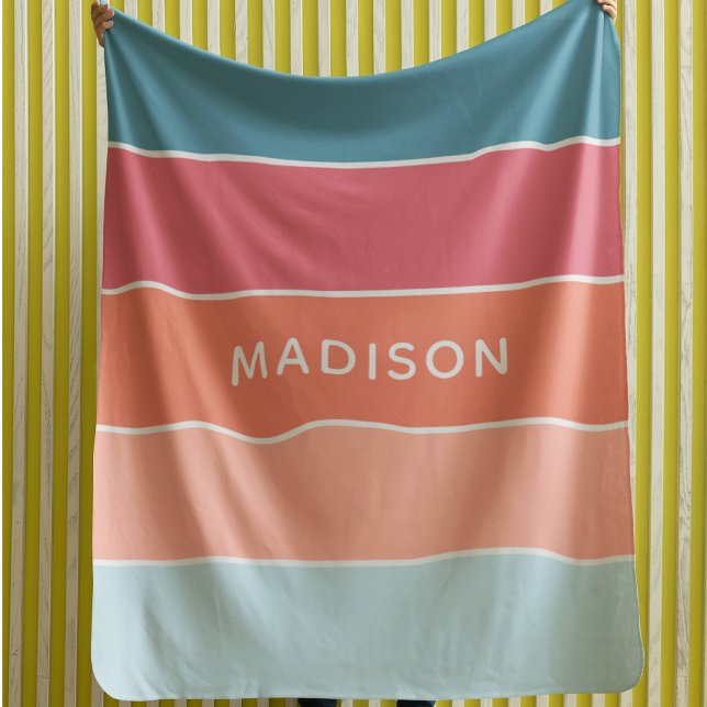 Modern Colorful Colorblock Personalized Name Chic Sherpa Blanket (Creator Uploaded)