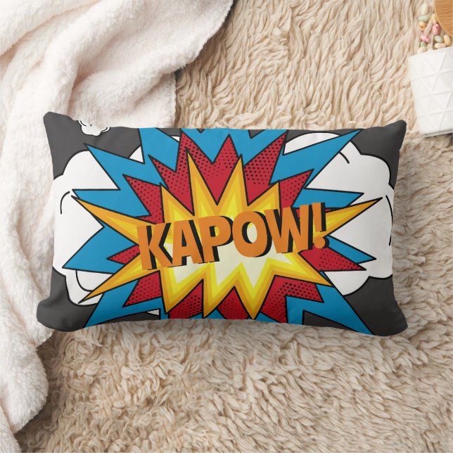 Modern Colorful Comic Book KAPOW Pop Art Lumbar Pillow (Blanket)