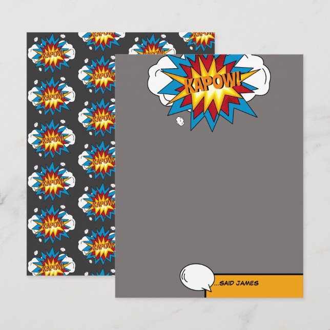 Modern Colorful Comic Book KAPOW Pop Art Note Card (Front/Back)