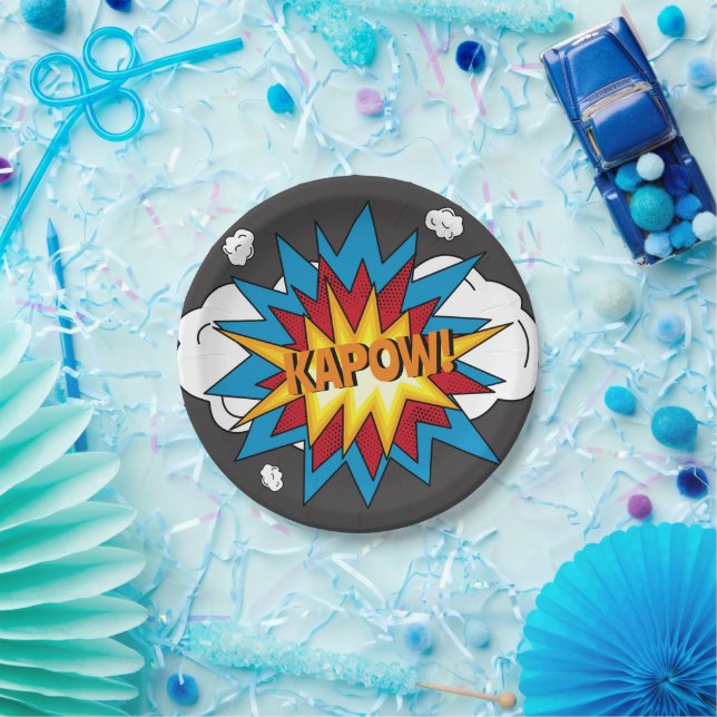 Modern Colorful Comic Book KAPOW Pop Art Paper Plates (Party)