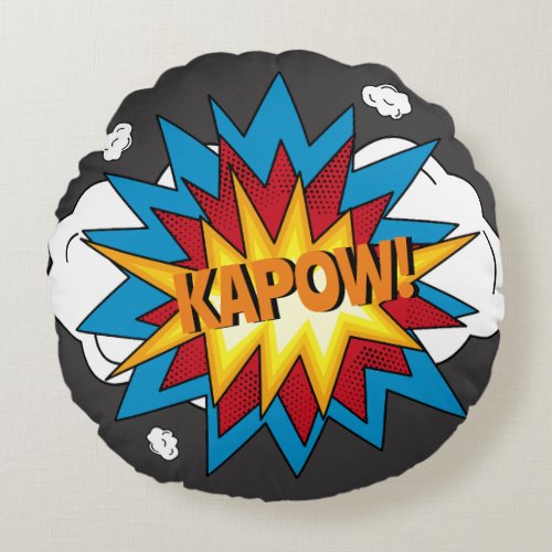 Modern Colorful Comic Book KAPOW Pop Art Round Pillow