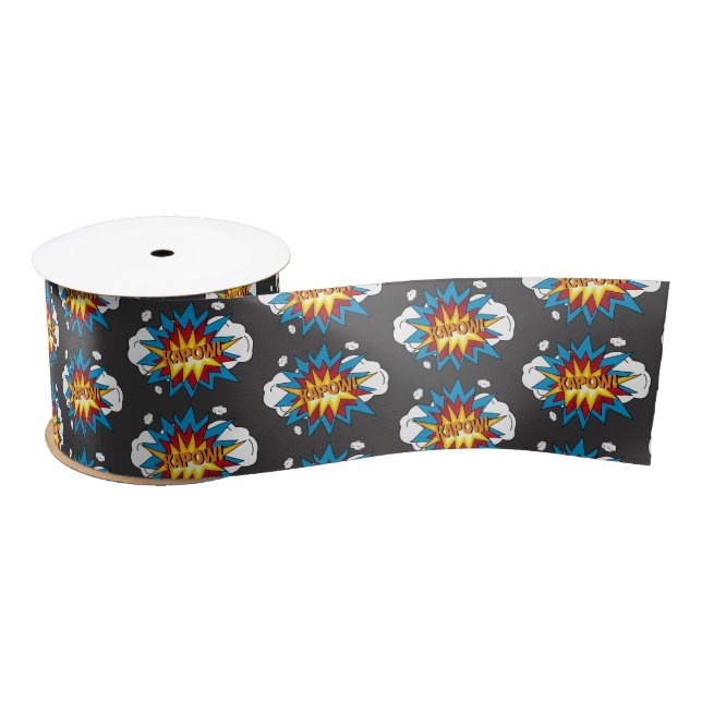 Modern Colorful Comic Book KAPOW Pop Art Satin Ribbon (Spool)