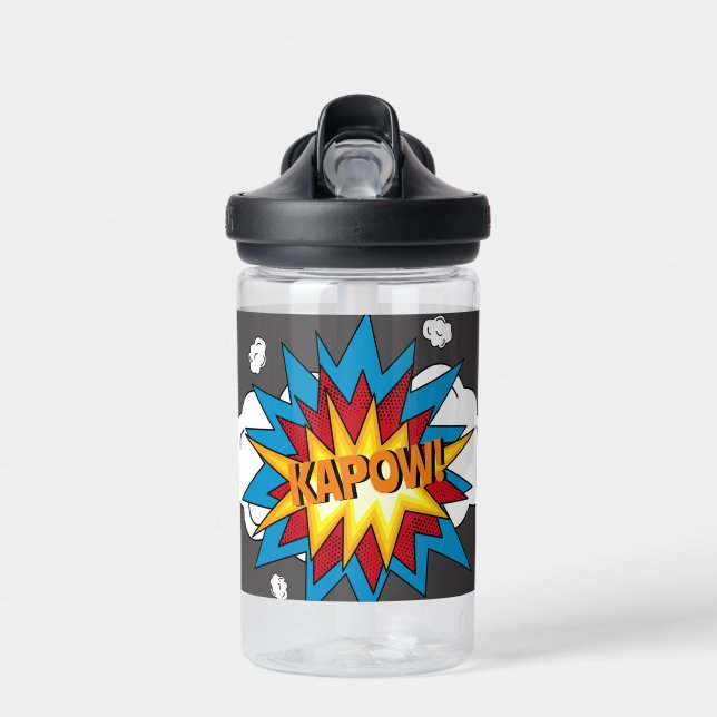 Modern Colorful Comic Book KAPOW Pop Art Water Bottle (Front)