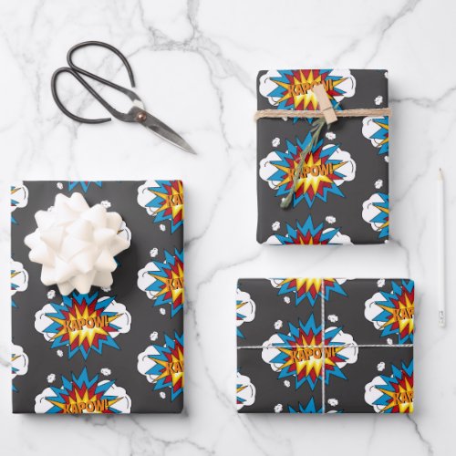 Modern Colorful Comic Book KAPOW Pop Art Wrapping Paper Sheets