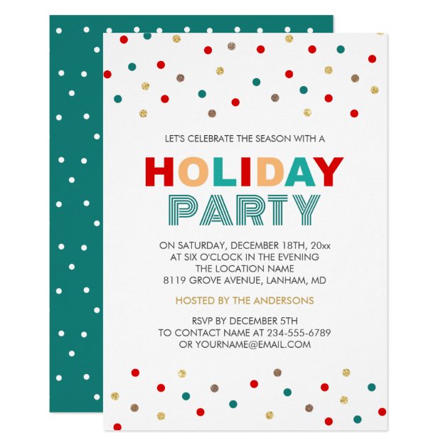 Modern Colorful Confetti Dots Holiday Party Invitation