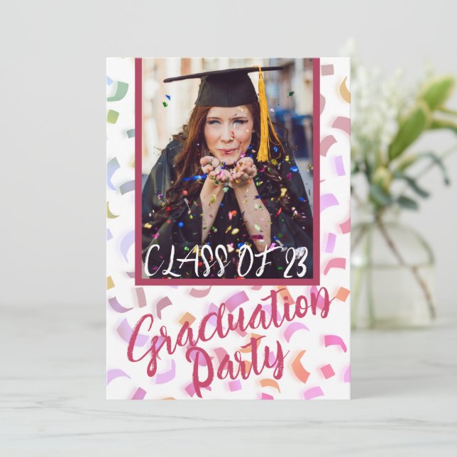 Modern Colorful Confetti Graduation Party  Invitation (Standing Front)
