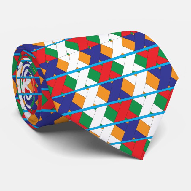 Modern Colorful Contemporary Geometric Pattern Neck Tie (Rolled)
