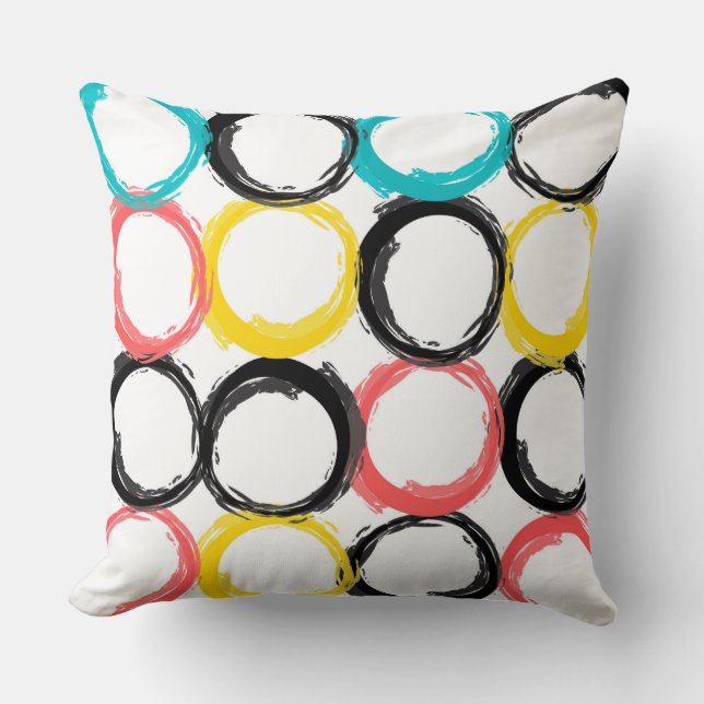 Modern, colorful, cool, unique, trendy circles throw pillow (Front)
