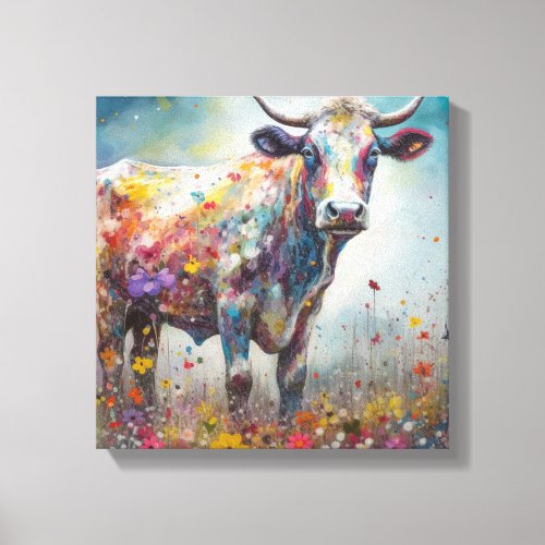 Modern Colorful Cow Art Canvas Print