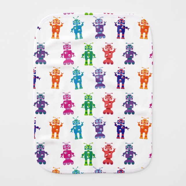 Modern Colorful Crazy Robot Baby Burp Cloth (Front)