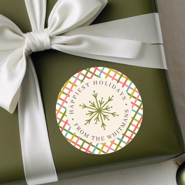 Modern Colorful Crisscross Snowflake Christmas  Classic Round Sticker (Creator Uploaded)