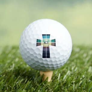 Modern Colorful Cross Monogrammed Golf Balls