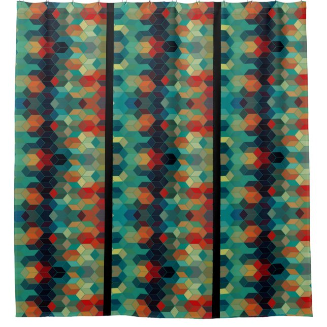 Modern Colorful Cubes & Stripes Geometric Pattern Shower Curtain (Front)