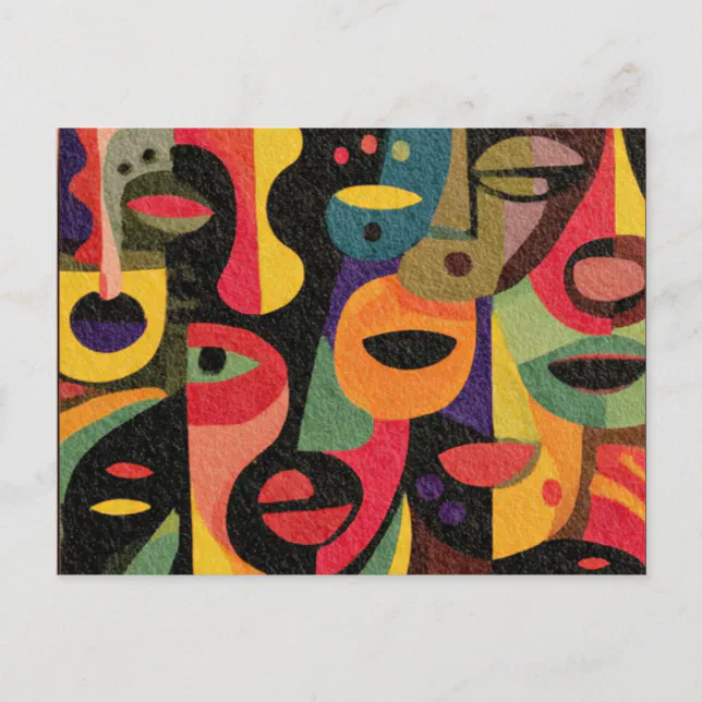 Modern Colorful Cubism Abstract Faces Postcard | Zazzle