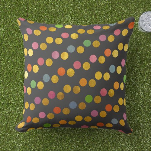    Modern Colorful  Cute Charcoal Gold Polka Dots Outdoor Pillow