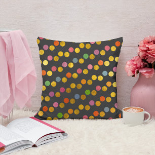    Modern Colorful & Cute Charcoal Gold Polka Dots Outdoor Pillow