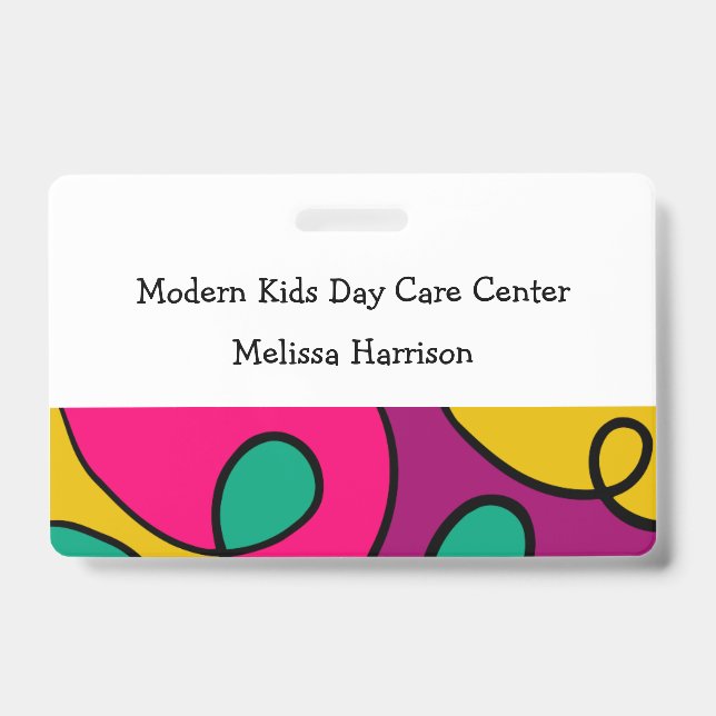 Modern Colorful Day Care Center Name Badge (Front)